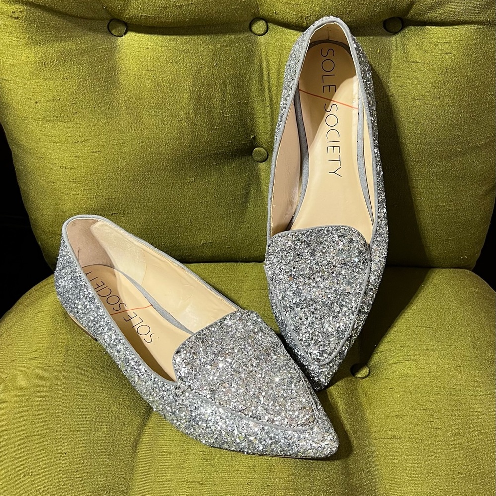 Sole Society Silver Glitter Flats